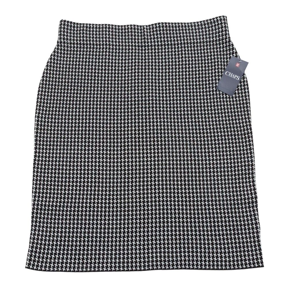 Chaps Women's XL Black White Houndstooth Knit Pull On Pencil Skirt Career Stretc
